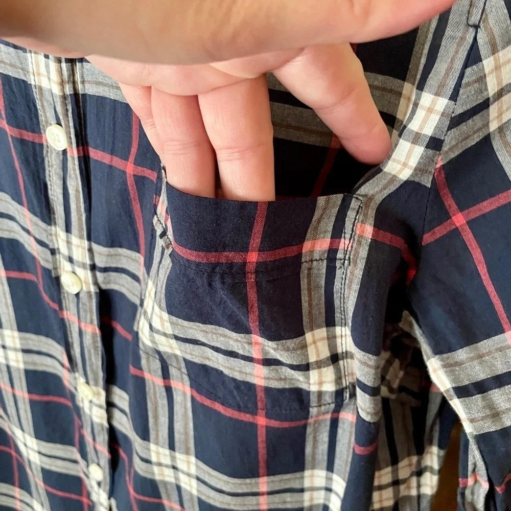 J. Crew Factory The Perfect Shirt long sleeve plaid button MED navy pink white
